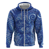 New Zealand Sea Animals Hoodie with Maori Koru Tribal Tattoo and Silver Ferns Aquatic Style LT03 Zip Hoodie Navy - Polynesian Pride