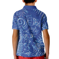 New Zealand Sea Animals Kid Polo Shirt with Maori Koru Tribal Tattoo and Silver Ferns Aquatic Style LT03 - Polynesian Pride