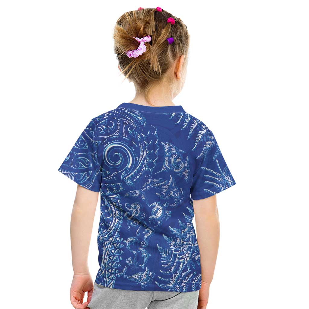 New Zealand Sea Animals Kid T Shirt with Maori Koru Tribal Tattoo and Silver Ferns Aquatic Style LT03 - Polynesian Pride