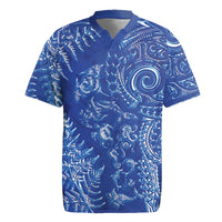 New Zealand Sea Animals Rugby Jersey with Maori Koru Tribal Tattoo and Silver Ferns Aquatic Style LT03 Navy - Polynesian Pride