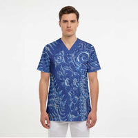 New Zealand Sea Animals Scrub Top with Maori Koru Tribal Tattoo and Silver Ferns Aquatic Style LT03 - Polynesian Pride