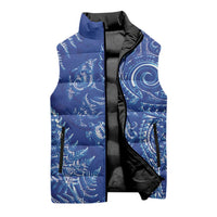 New Zealand Sea Animals Sleeveless Puffer Jacket with Maori Koru Tribal Tattoo and Silver Ferns Aquatic Style LT03 - Polynesian Pride