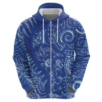 New Zealand Sea Animals Zip Hoodie with Maori Koru Tribal Tattoo and Silver Ferns Aquatic Style LT03 - Polynesian Pride