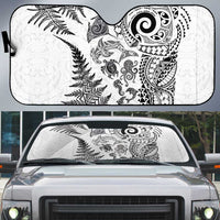 New Zealand Sea Animals Auto Sun Shade with Maori Koru Tribal Tattoo and Silver Ferns White Color LT03 White - Polynesian Pride