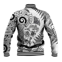 New Zealand Sea Animals Baseball Jacket with Maori Koru Tribal Tattoo and Silver Ferns White Color LT03 - Polynesian Pride