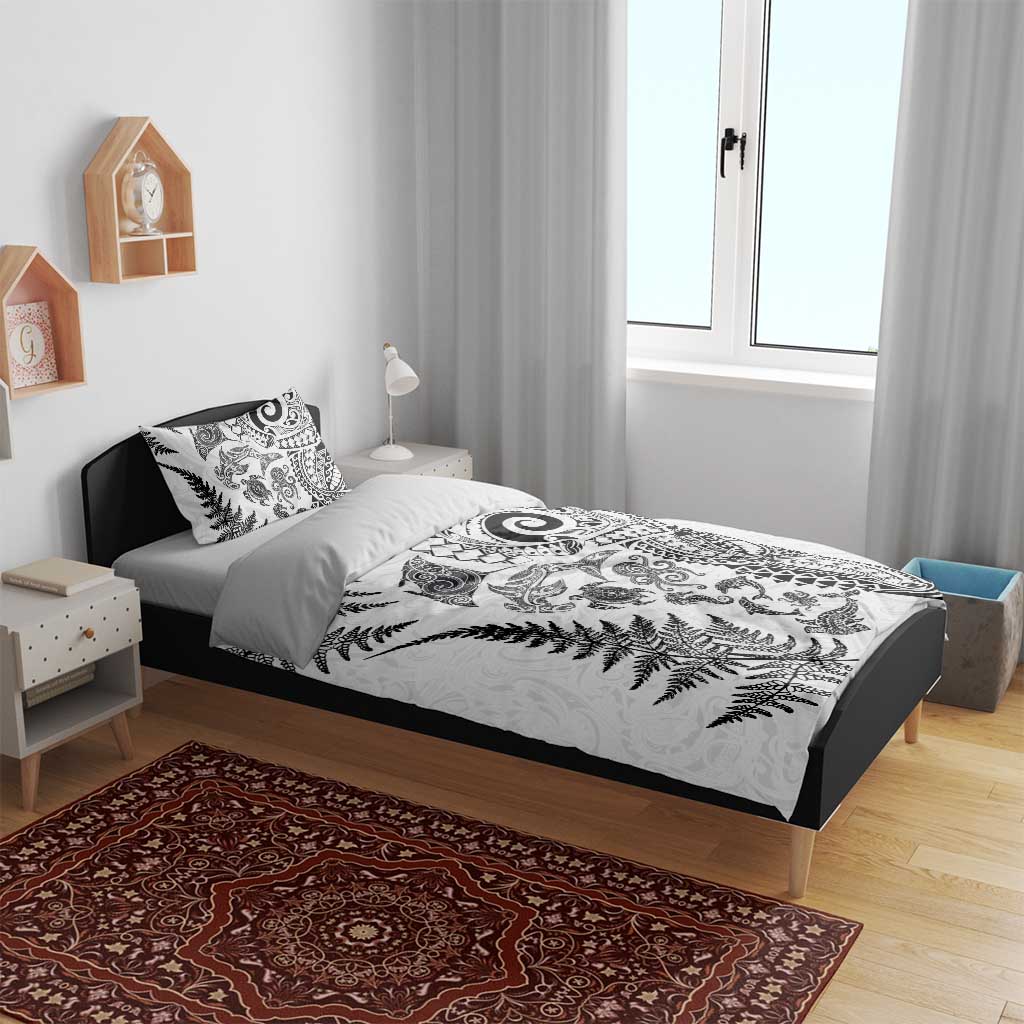 New Zealand Sea Animals Bedding Set with Maori Koru Tribal Tattoo and Silver Ferns White Color LT03 - Polynesian Pride