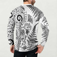 New Zealand Sea Animals Button Sweatshirt with Maori Koru Tribal Tattoo and Silver Ferns White Color LT03 - Polynesian Pride