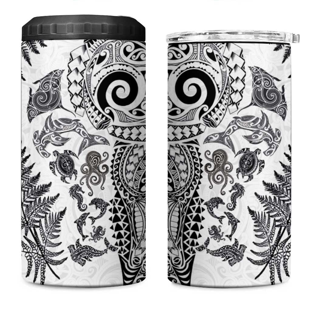 New Zealand Sea Animals 4 in 1 Can Cooler Tumbler with Maori Koru Tribal Tattoo and Silver Ferns White Color LT03 One Size: 16 oz White - Polynesian Pride