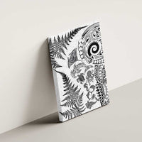 New Zealand Sea Animals Canvas Wall Art with Maori Koru Tribal Tattoo and Silver Ferns White Color LT03 - Polynesian Pride