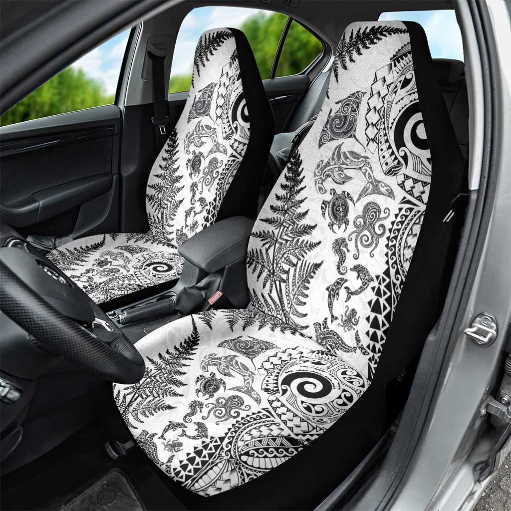 New Zealand Sea Animals Car Seat Cover with Maori Koru Tribal Tattoo and Silver Ferns White Color LT03 - Polynesian Pride