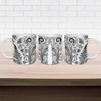 New Zealand Sea Animals Ceramic Mug with Maori Koru Tribal Tattoo and Silver Ferns White Color LT03 - Polynesian Pride