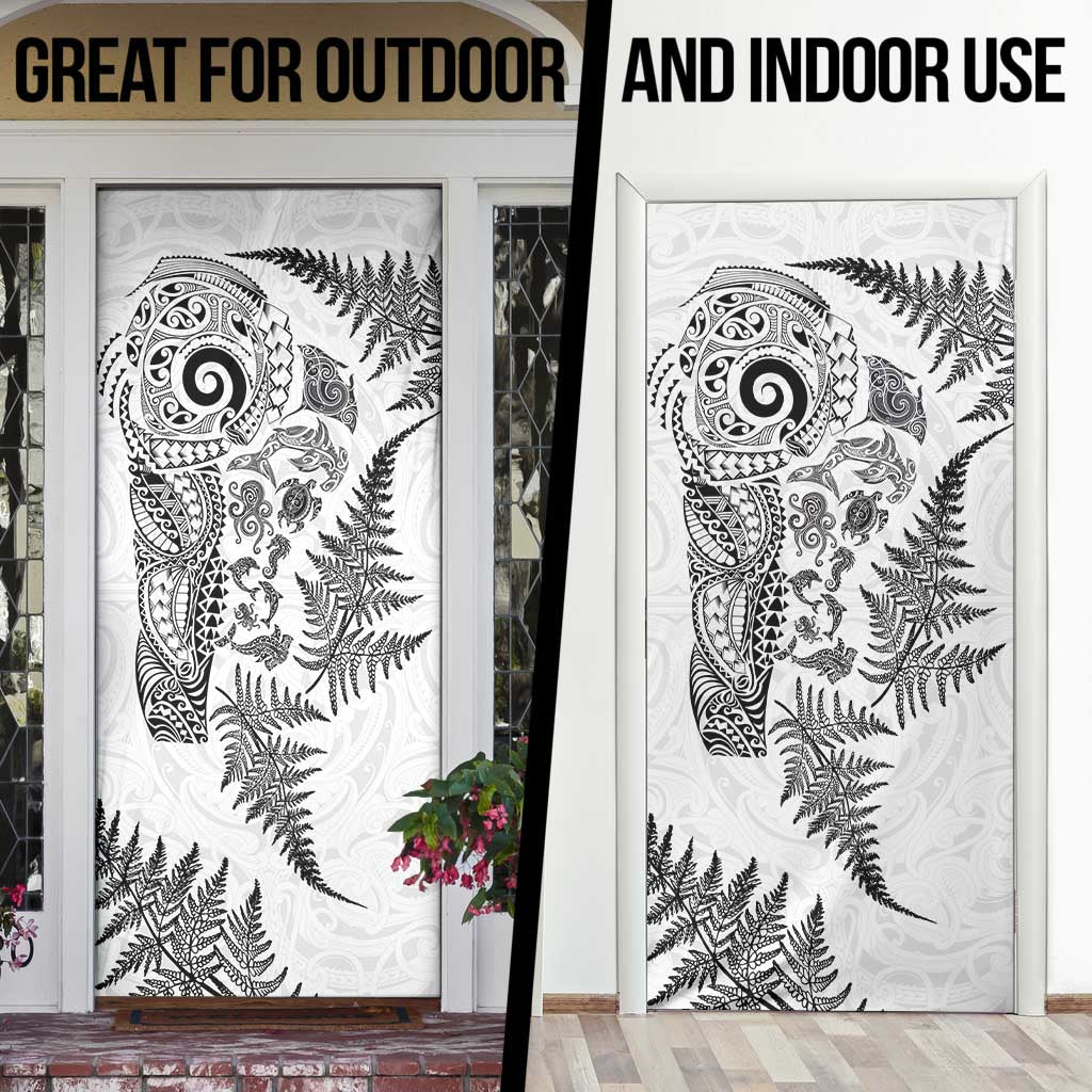 New Zealand Sea Animals Door Cover with Maori Koru Tribal Tattoo and Silver Ferns White Color LT03 - Polynesian Pride