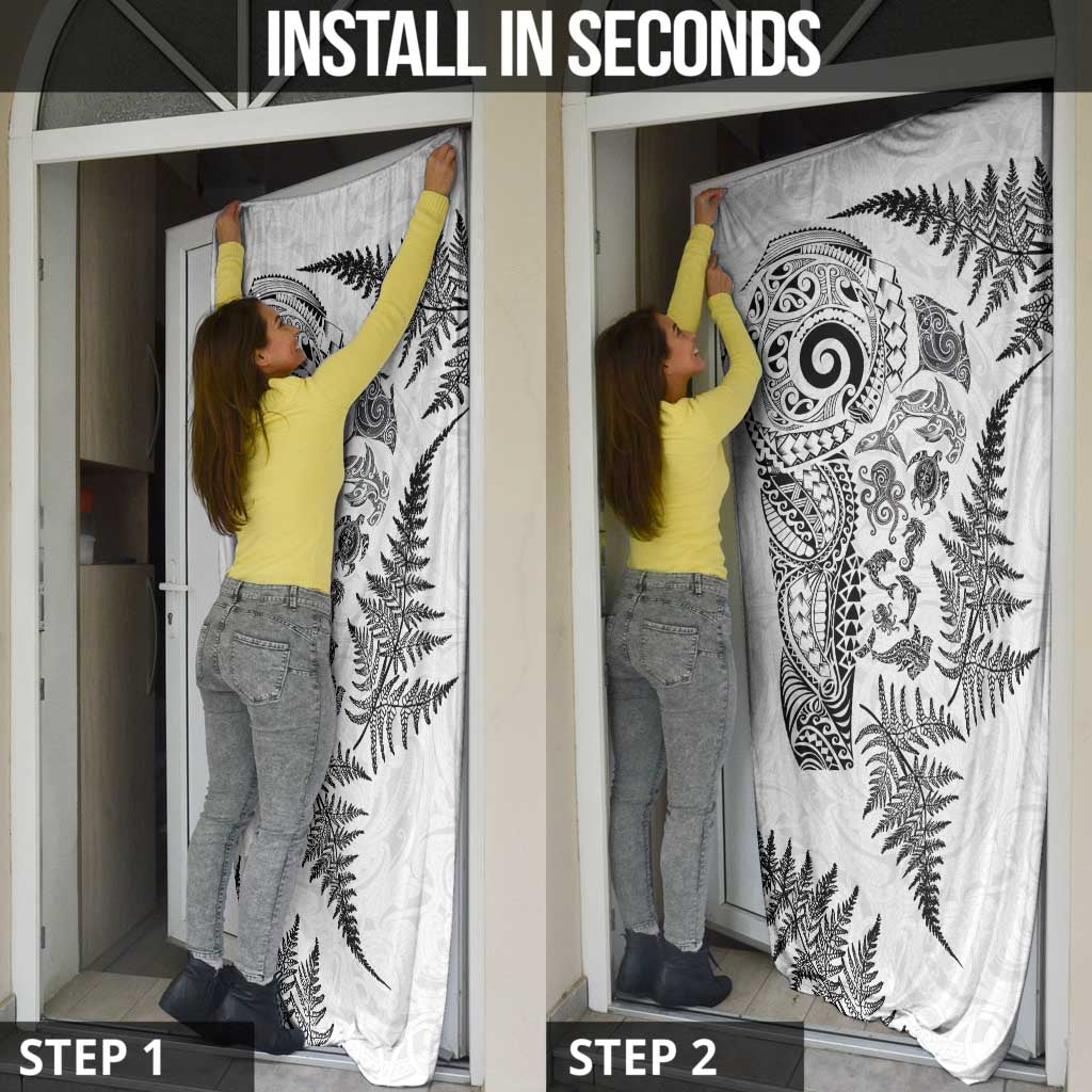 New Zealand Sea Animals Door Cover with Maori Koru Tribal Tattoo and Silver Ferns White Color LT03 - Polynesian Pride