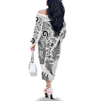 New Zealand Sea Animals Family Matching Off The Shoulder Long Sleeve Dress and Hawaiian Shirt with Maori Koru Tribal Tattoo and Silver Ferns White Color LT03 - Polynesian Pride