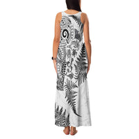 New Zealand Sea Animals Family Matching Tank Maxi Dress and Hawaiian Shirt with Maori Koru Tribal Tattoo and Silver Ferns White Color LT03 - Polynesian Pride