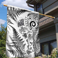 New Zealand Sea Animals Garden Flag with Maori Koru Tribal Tattoo and Silver Ferns White Color LT03 - Polynesian Pride