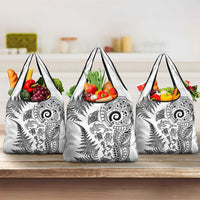 New Zealand Sea Animals Grocery Bag with Maori Koru Tribal Tattoo and Silver Ferns White Color LT03 3-pack One Size White - Polynesian Pride
