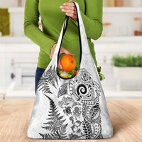 New Zealand Sea Animals Grocery Bag with Maori Koru Tribal Tattoo and Silver Ferns White Color LT03 - Polynesian Pride