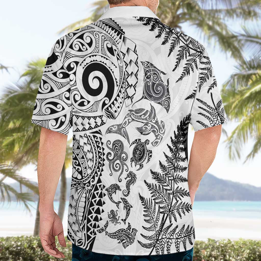New Zealand Sea Animals Hawaiian Shirt with Maori Koru Tribal Tattoo and Silver Ferns White Color LT03 - Polynesian Pride