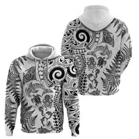 New Zealand Sea Animals Hoodie with Maori Koru Tribal Tattoo and Silver Ferns White Color LT03 - Polynesian Pride