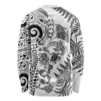 New Zealand Sea Animals Long Sleeve Shirt with Maori Koru Tribal Tattoo and Silver Ferns White Color LT03 - Polynesian Pride