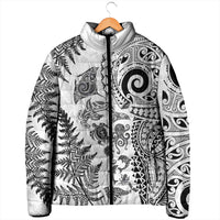 New Zealand Sea Animals Padded Jacket with Maori Koru Tribal Tattoo and Silver Ferns White Color LT03 - Polynesian Pride