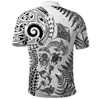 New Zealand Sea Animals Polo Shirt with Maori Koru Tribal Tattoo and Silver Ferns White Color LT03 - Polynesian Pride