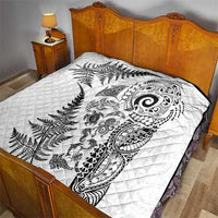 New Zealand Sea Animals Quilt with Maori Koru Tribal Tattoo and Silver Ferns White Color LT03 - Polynesian Pride
