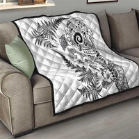 New Zealand Sea Animals Quilt with Maori Koru Tribal Tattoo and Silver Ferns White Color LT03 - Polynesian Pride