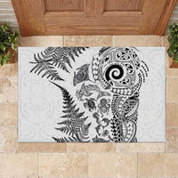 New Zealand Sea Animals Rubber Doormat with Maori Koru Tribal Tattoo and Silver Ferns White Color LT03 White - Polynesian Pride