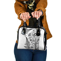 New Zealand Sea Animals Shoulder Handbag with Maori Koru Tribal Tattoo and Silver Ferns White Color LT03 One Size White - Polynesian Pride
