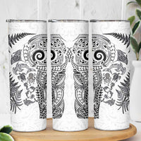 New Zealand Sea Animals Skinny Tumbler with Maori Koru Tribal Tattoo and Silver Ferns White Color LT03 - Polynesian Pride