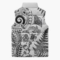New Zealand Sea Animals Sleeveless Puffer Jacket with Maori Koru Tribal Tattoo and Silver Ferns White Color LT03 - Polynesian Pride