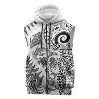 New Zealand Sea Animals Sleeveless Zip Hoodie with Maori Koru Tribal Tattoo and Silver Ferns White Color LT03 White - Polynesian Pride