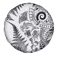 New Zealand Sea Animals Spare Tire Cover with Maori Koru Tribal Tattoo and Silver Ferns White Color LT03 - Polynesian Pride