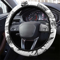 New Zealand Sea Animals Steering Wheel Cover with Maori Koru Tribal Tattoo and Silver Ferns White Color LT03 - Polynesian Pride