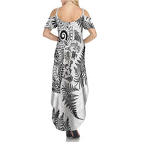 New Zealand Sea Animals Summer Maxi Dress with Maori Koru Tribal Tattoo and Silver Ferns White Color LT03 - Polynesian Pride