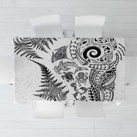 New Zealand Sea Animals Tablecloth with Maori Koru Tribal Tattoo and Silver Ferns White Color LT03 White - Polynesian Pride