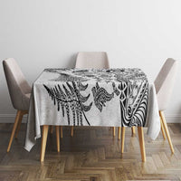 New Zealand Sea Animals Tablecloth with Maori Koru Tribal Tattoo and Silver Ferns White Color LT03 - Polynesian Pride