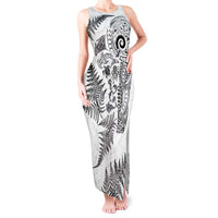 New Zealand Sea Animals Tank Maxi Dress with Maori Koru Tribal Tattoo and Silver Ferns White Color LT03 Women White - Polynesian Pride