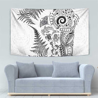 New Zealand Sea Animals Tapestry with Maori Koru Tribal Tattoo and Silver Ferns White Color LT03 - Polynesian Pride