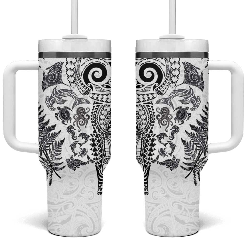 New Zealand Sea Animals Tumbler With Handle with Maori Koru Tribal Tattoo and Silver Ferns White Color LT03 One Size: 40 oz White - Polynesian Pride