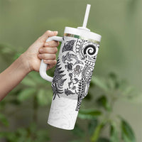 New Zealand Sea Animals Tumbler With Handle with Maori Koru Tribal Tattoo and Silver Ferns White Color LT03 - Polynesian Pride