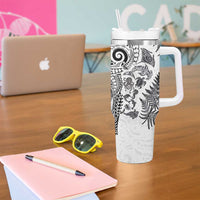 New Zealand Sea Animals Tumbler With Handle with Maori Koru Tribal Tattoo and Silver Ferns White Color LT03 - Polynesian Pride