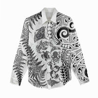 New Zealand Sea Animals Women Casual Shirt with Maori Koru Tribal Tattoo and Silver Ferns White Color LT03 - Polynesian Pride