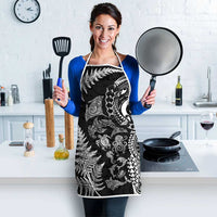 New Zealand Sea Animals Apron with Maori Koru Tribal Tattoo and Silver Ferns Black Color LT03 - Polynesian Pride