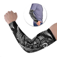 New Zealand Sea Animals Arm Sleeves with Maori Koru Tribal Tattoo and Silver Ferns Black Color LT03 Set of 2 Black - Polynesian Pride