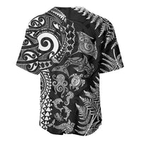 New Zealand Sea Animals Baseball Jersey with Maori Koru Tribal Tattoo and Silver Ferns Black Color LT03 - Polynesian Pride