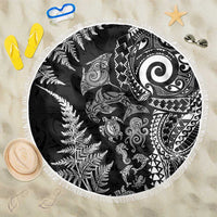New Zealand Sea Animals Beach Blanket with Maori Koru Tribal Tattoo and Silver Ferns Black Color LT03 One Size 150cm Black - Polynesian Pride