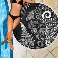 New Zealand Sea Animals Beach Blanket with Maori Koru Tribal Tattoo and Silver Ferns Black Color LT03 - Polynesian Pride